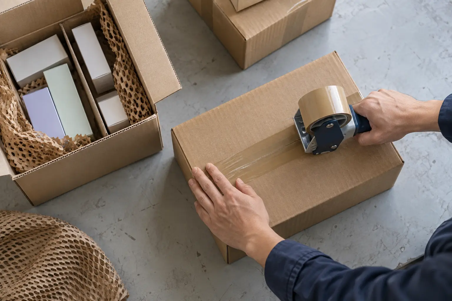 Shipping carton being securely sealed after order inspection